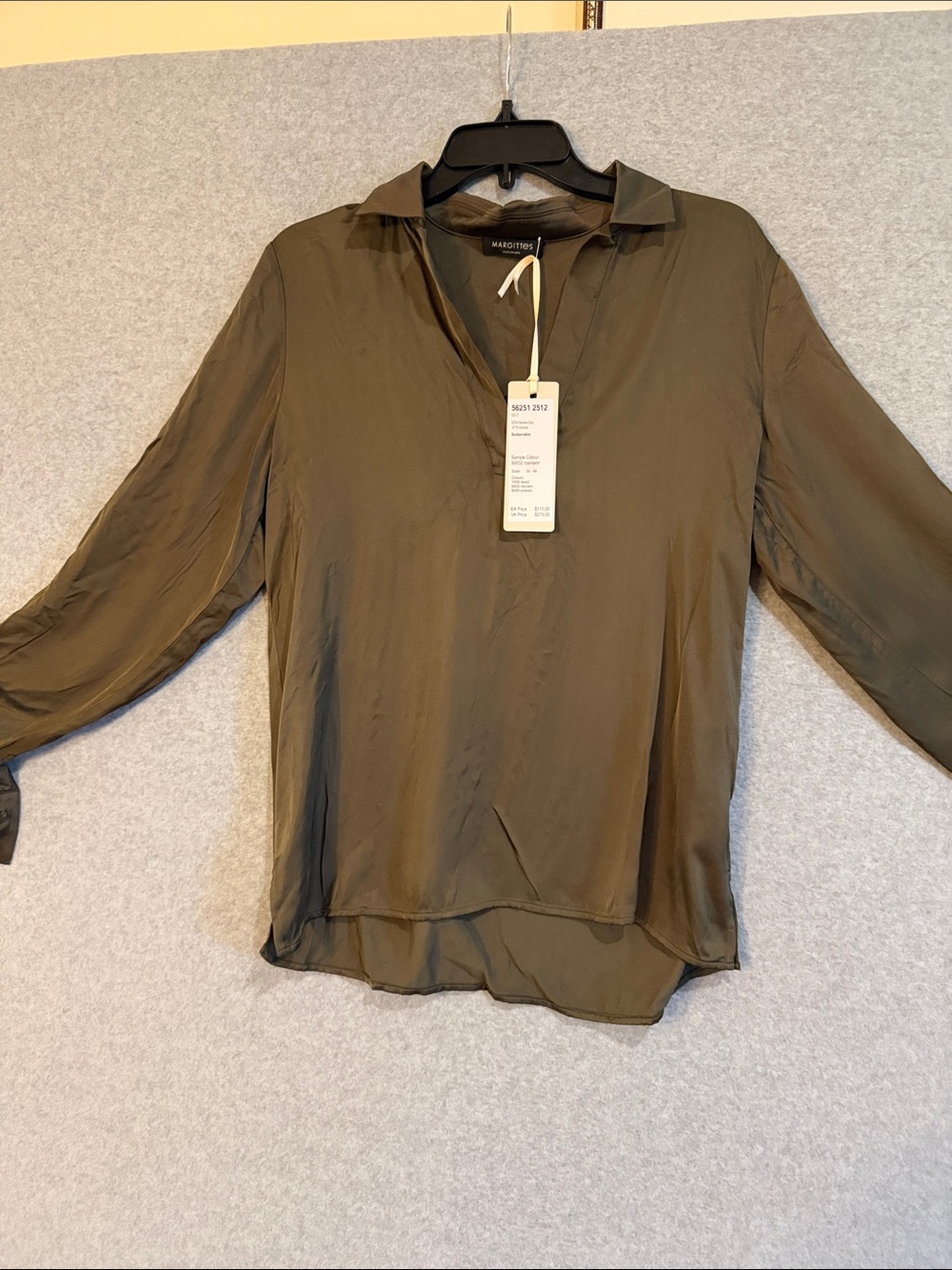 Olive Green Margittes Silk V-Neck Blouse